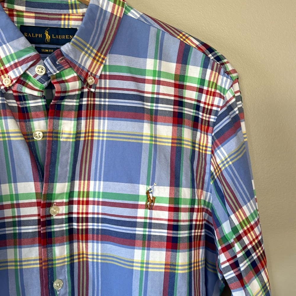 Polo Ralph Lauren Long Sleeve Button Oxford Madras Multicolor Plaid Shirt Sz M - Picture 5 of 10